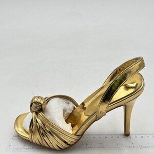 FOWT Gold Peep Toe Knot Sandals Ankle Strap High Heels Dance Wedding Shoes